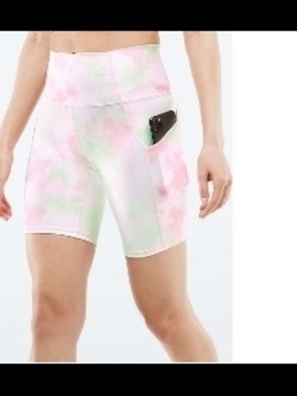 Fabletics Purelux High-Waist Tie-Dye Pocket Bike Shorts - Pink & Green - Picture 1 of 4